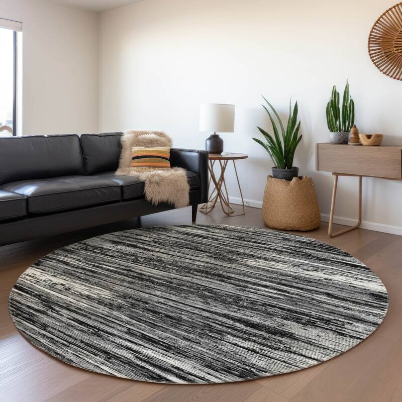 Premium Washable Super Soft Ombre Stripes Mayfield Rug - Black - 8' x 8'