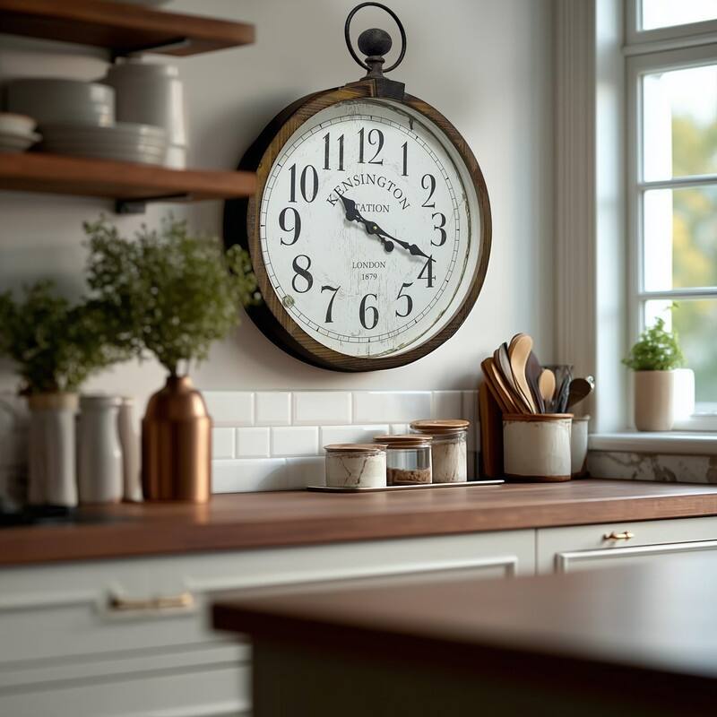 Yosemite Home Decor Kensington Station Pocket Watch Style Wall Clock - 3 x 22.6 x 29.7