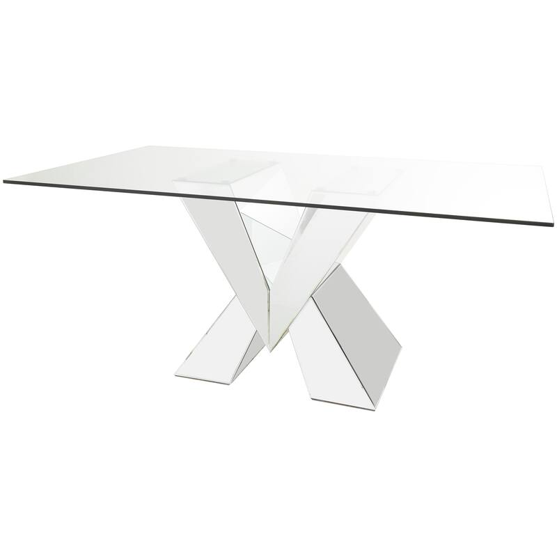 Silver Glass Dining Table with Silver X-Shaped Base