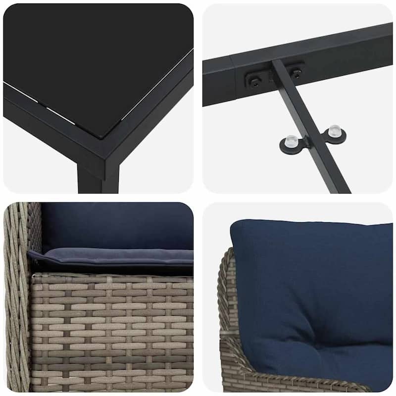 vidaXL Garden Dining Set with Cushion Grey Poly Rattan