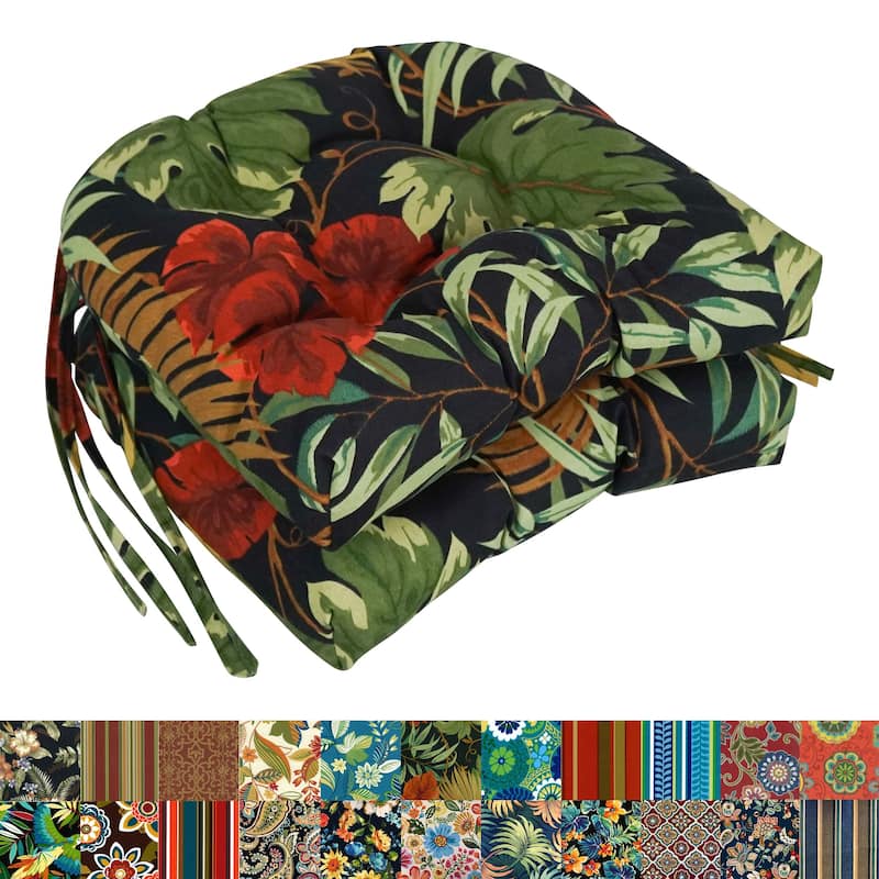 16-inch Rounded Back Tufted Indoor/ Outdoor Chair Cushions (Set of 2) - 16"