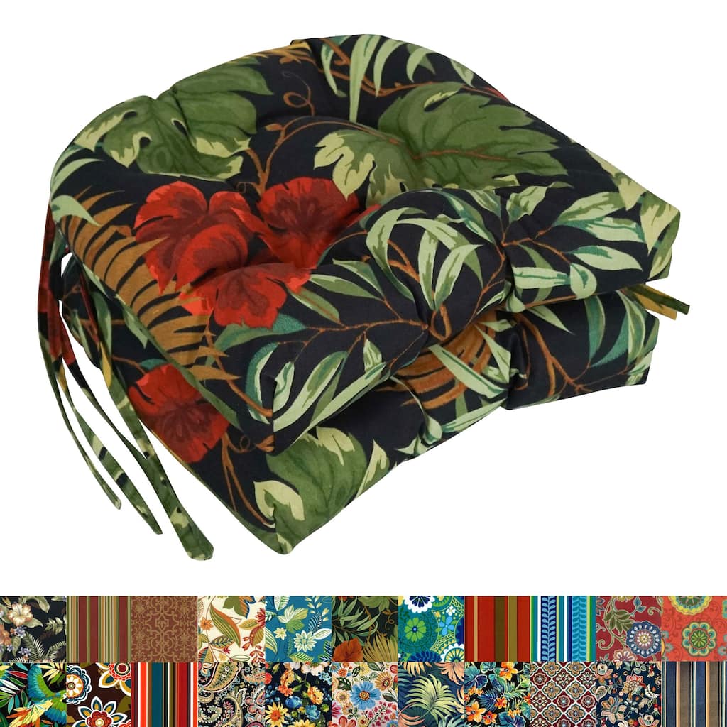 16-inch Rounded Back Tufted Indoor/ Outdoor Chair Cushions (Set of 2) - 16"