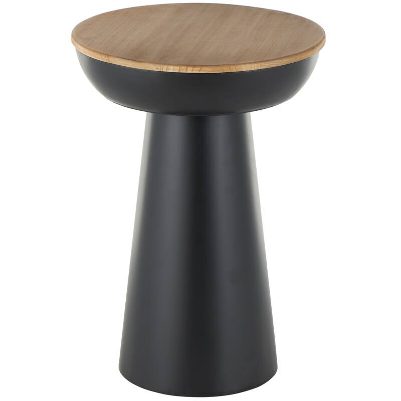 Black Metal Handmade Pedestal Side End Accent Table with Brown Wood Tabletop