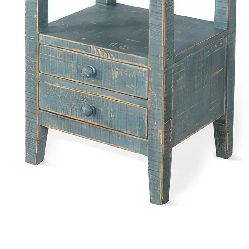 Rena Side End Table, 2 Drawers, Pull-Out Tray, 17 Inch Green Mahogany