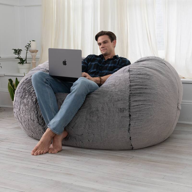 Jaxx 6 Foot Bean Bag, Loveseat, Sofa & Lounger - Mondo Fur - Grey Wolf
