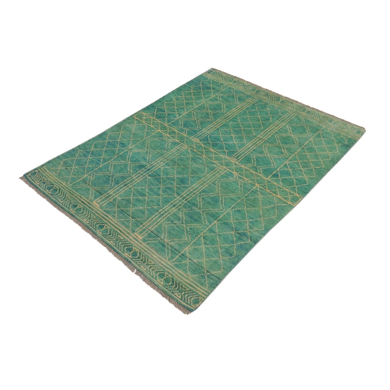 Modern Balochi Castaneda Blue/Beige Hand Knotted Wool Rug - 3'3'' x 5'0''