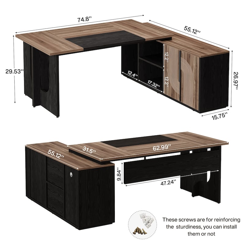 74.8" Executive Desk, Large Office Desk L Shaped Computer Desk