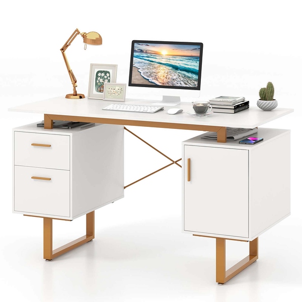 L-Shaped Desk with Hutch & Drawers for Office, 60