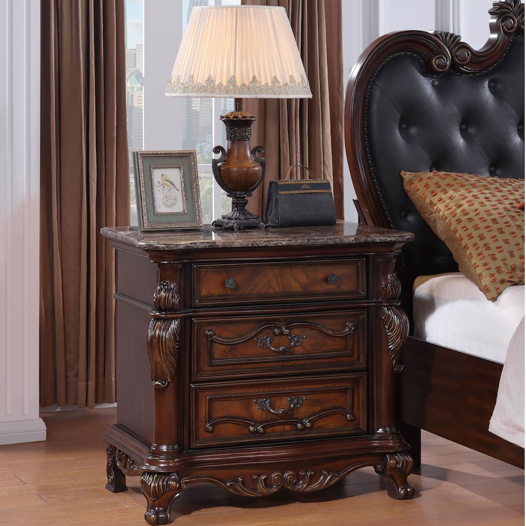 Furniture of America Eugene Traditional Solid Wood 3-Drawer Nightstand with Stone Top