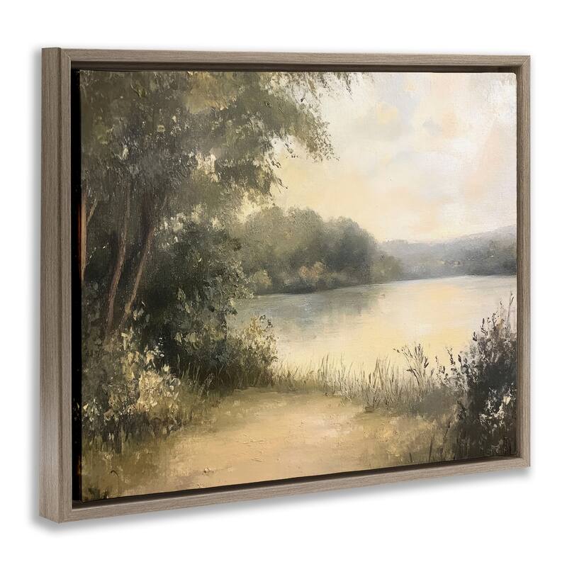 Stupell Shore of Peaceful Lake Framed Floater Canvas Wall Art Design By Petal Prints Design