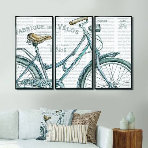 Designart 'Paris France Bicycles III' Traditional Framed Art Prints Set of 3 - 4 Colors of Frames