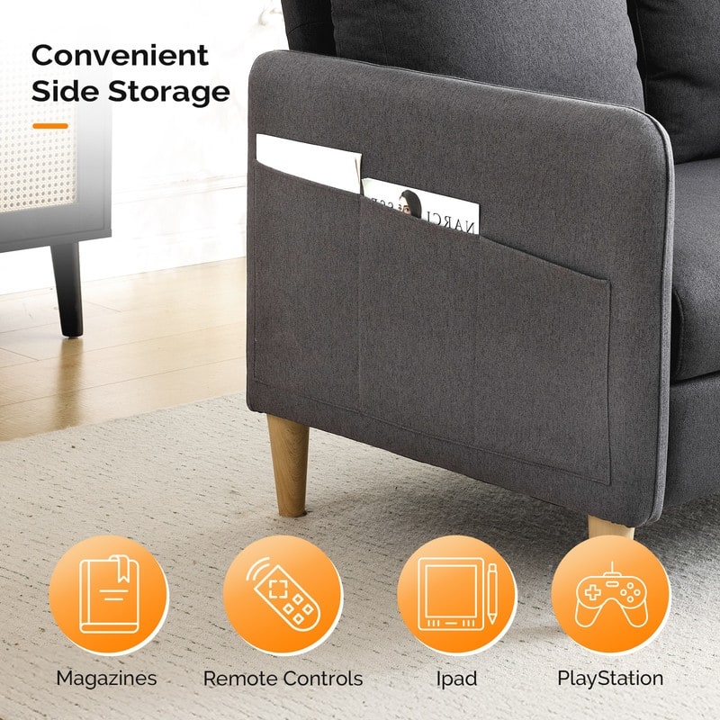 47 in. Modern Comfy Couch Loveseat with Side Storage For Living Room