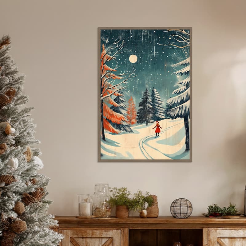 Christmas girl by Pictufy Studio Framed Canvas Wall Art Print - Sylvie Dark Gold