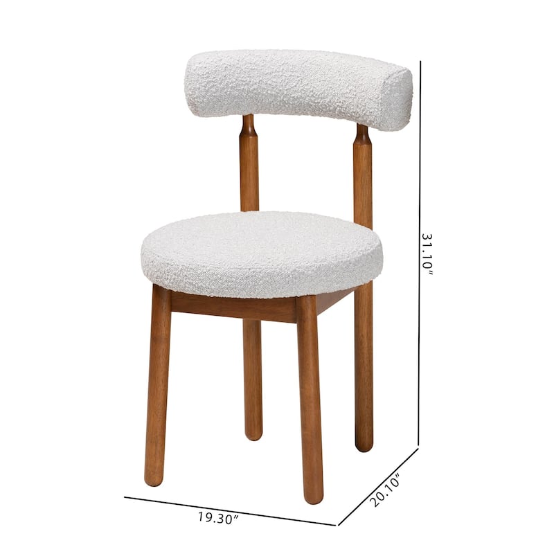 Edric Modern Japandi Boucle Fabric and Wood 2-Piece Dining Chair Set