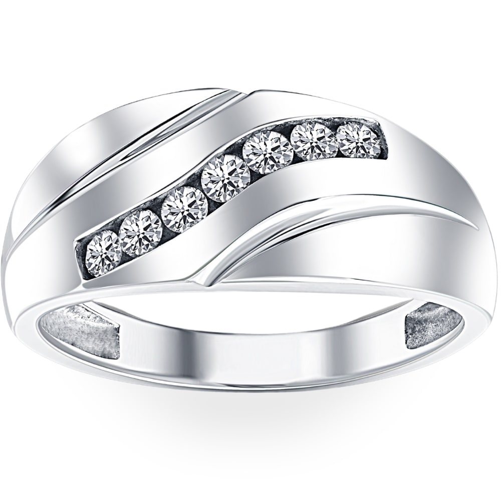 Bliss Diamond Mens 1/3ct Diamond Wedding Ring 10k White Gold Anniversary Band