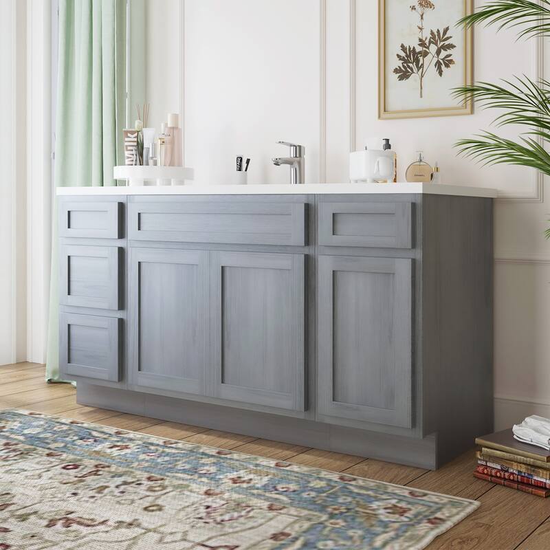 Vanity Art 66" Oak Freestanding Bathroom Vanity Cabinet without Top