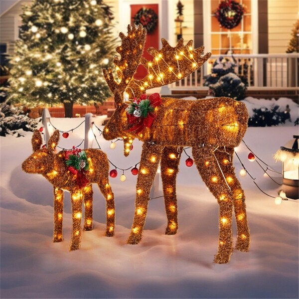 2-Piece LED Lighted Moose Family Christmas Decoration Set for Yard