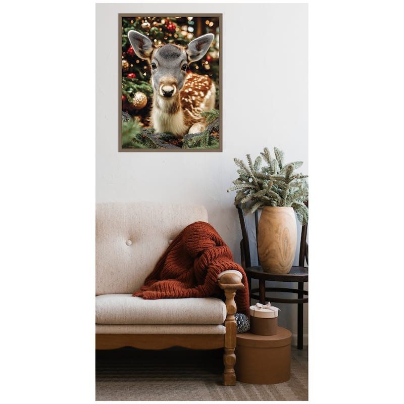 Kate and Laurel Framed Canvas Small Doe Between Christmas Decor by Michael Schauer