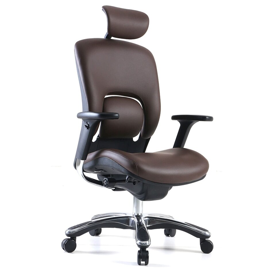 Gm seating ergolux genuine leather executive clearance hi swivel chair chrome base with headrest