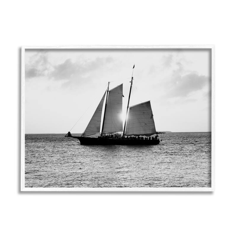 Stupell Traditional Ship Sailing Across Ocean Black White Photography Framed Wall Art - 30 x 24 - White