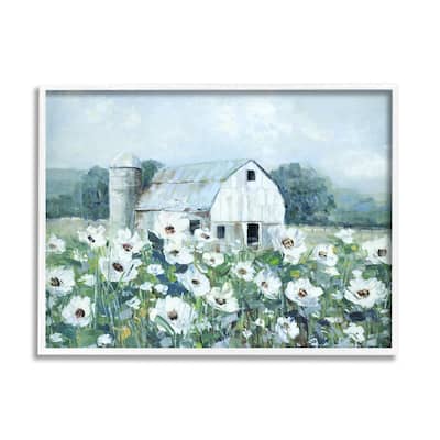 Stupell Rural Anemone Flower Meadow White Farmland Barn Framed Wall Art, Design by Sally Swatland