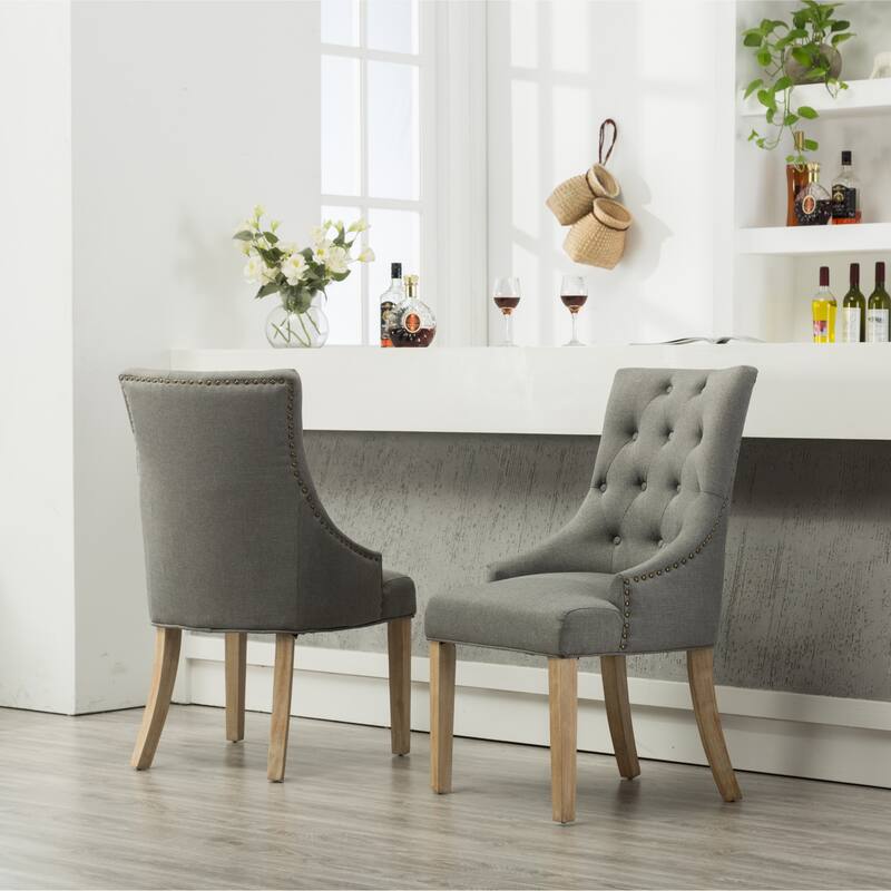 Button Tufted Solid Wood Wingback Hostess Chairs