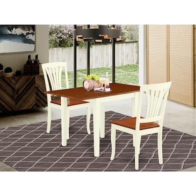 Wooden Dining Table Set 3 Piece - Kitchen Table with 2 Chairs - Hardwood Seat - Butter Milk Finish