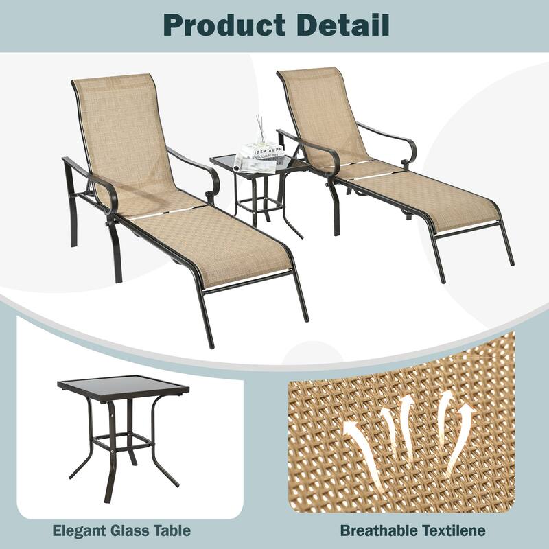 Outdoor 5 Adjustable Chaise Lounge Set with Side Table and Pool Lounge Chairs