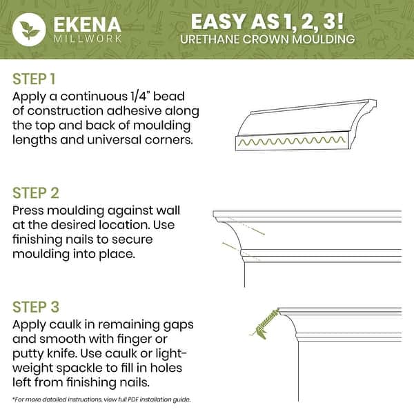 Ekena Millwork Cecilia 2 in. D x 3 in. W x 96 in. L Polyurethane Crown Moulding