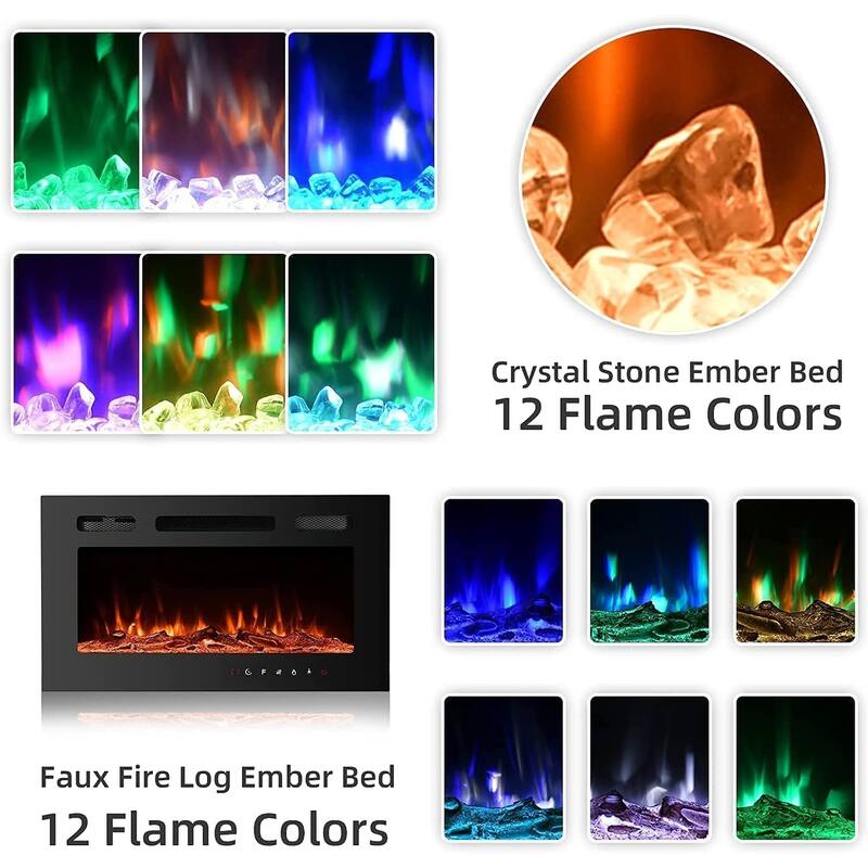 Electric Fireplace 12 Flame Color Wall Mounted