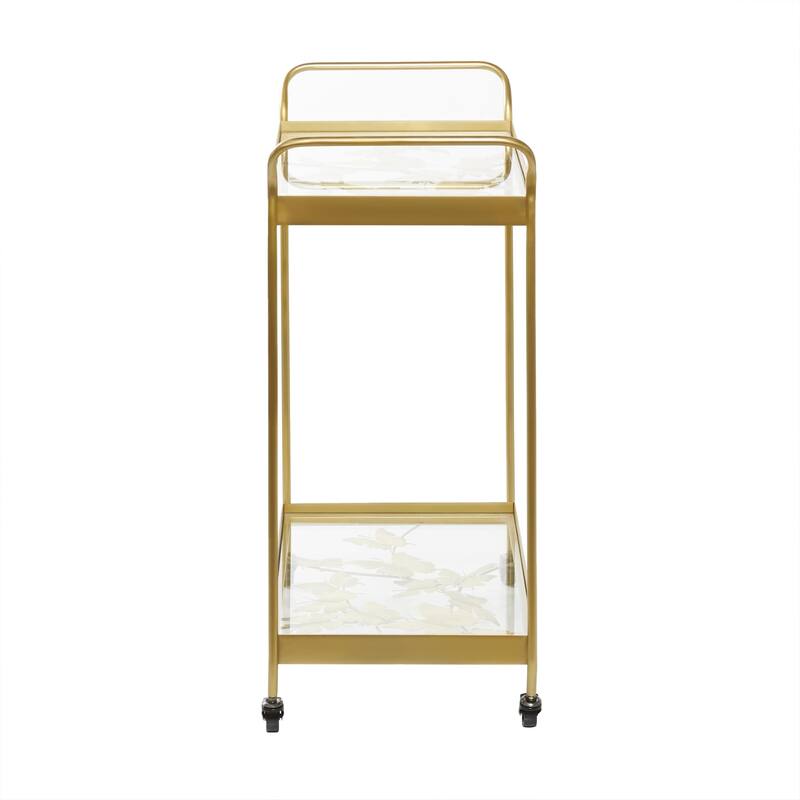 Metal Rolling 2 Shelf Bar Cart with Handles - Gold - Roche River Decor - 14"W x 28"L x 31"H