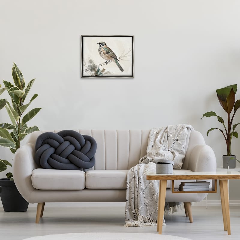 Stupell Perched Bird Illustration Framed Floater Canvas Wall Art Design By LSR Creative Studio