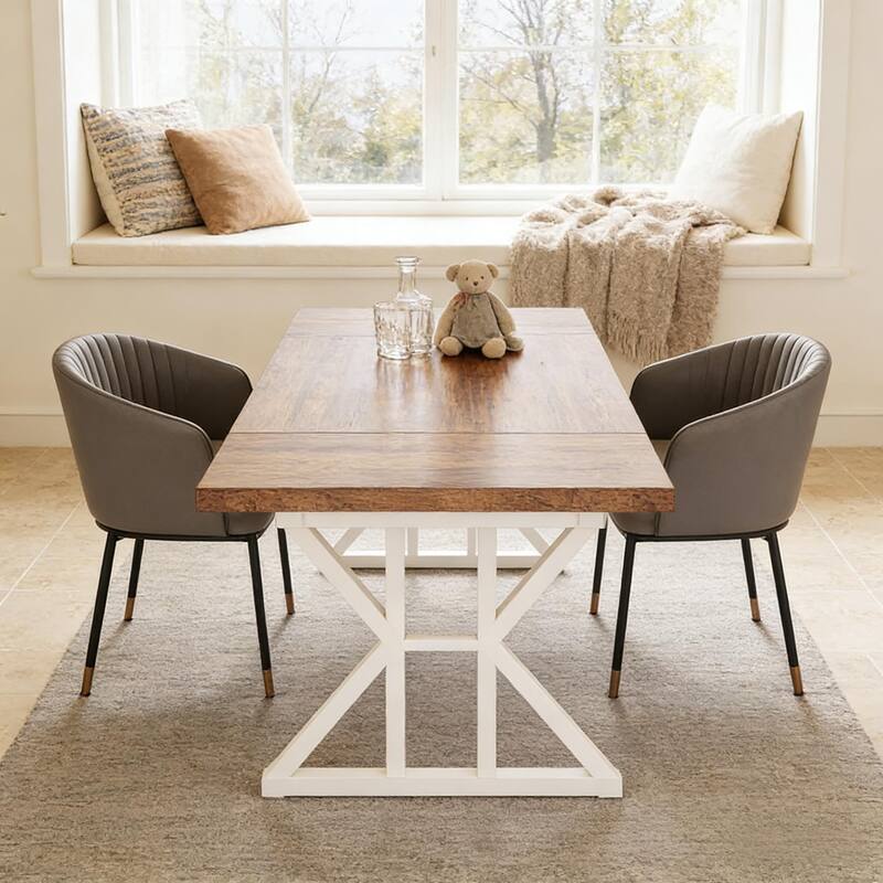 Dining Table for 6, Wood Kitchen Table with Trestle Base, Kitchen Table Meeting Table with X-shaped Accents