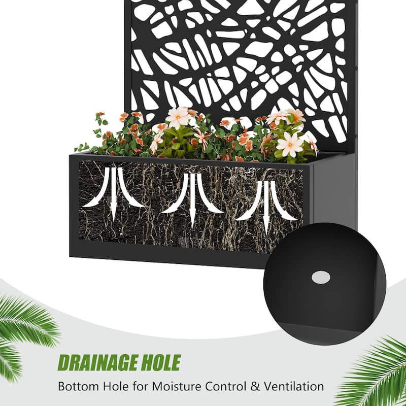 Metal Galvanized Planter Box with Trellis Privacy Screen Lockable Wheels