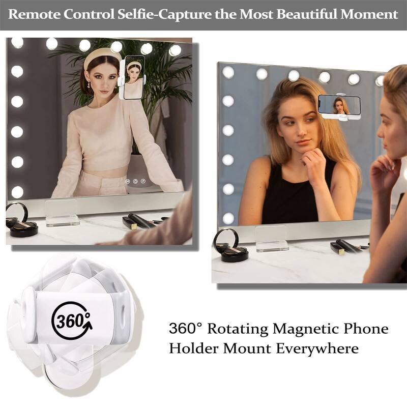 Selfie Vanity Mirror with Remote & Phone Holder