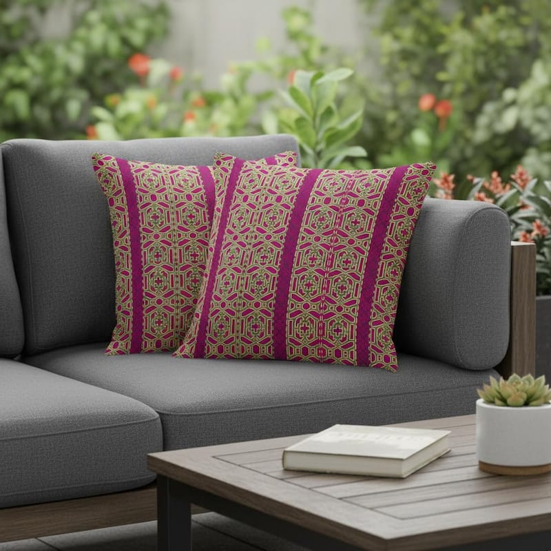 HomeRoots Set of Two 16" X 16" Pink and Green Blown Seam Striped Indoor Outdoor Throw Pillow - 16.00' X '16.00' X '5.00 - Green/Pink - 16.00' X '16.00' X '5.00