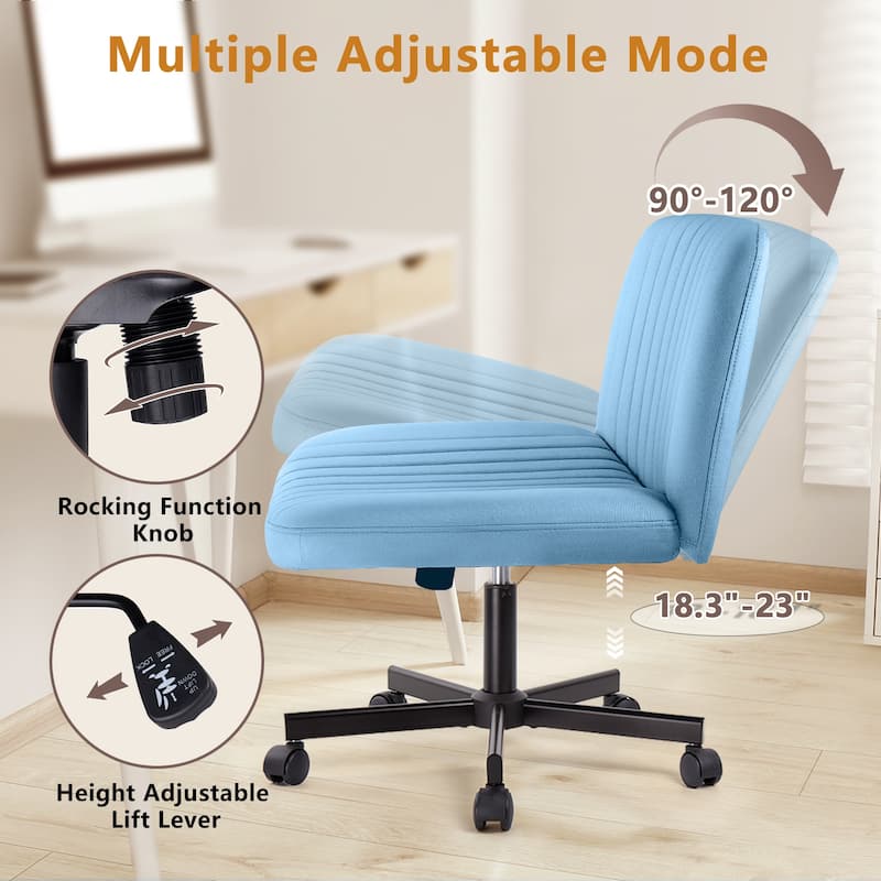 Bossin Criss Cross Chair Armless Office Desk Chair with Wheels,Fabric Padded Cross Legged Chair, Swivel Wide Seat Vanity Chair