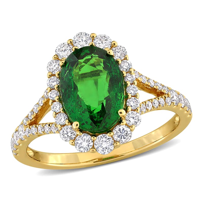 Miadora 2 5/8ct TGW Oval-Cut Tsavorite 5/8ct TDW Diamond Cocktail Split Shank Ring in 14k Yellow Gold