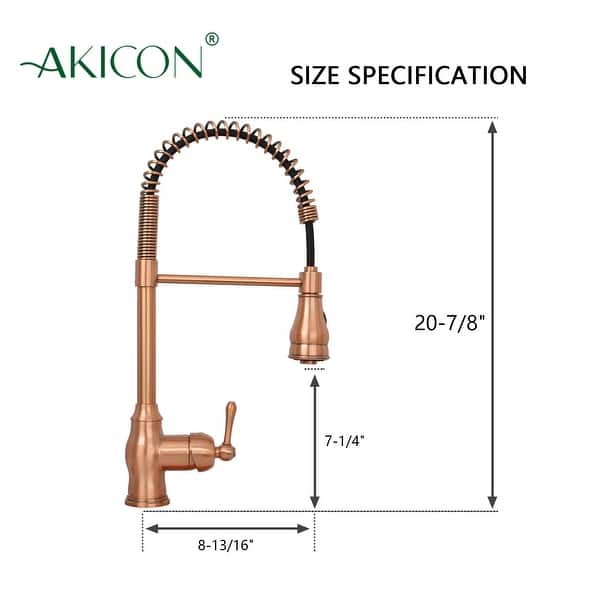 dimension image slide 0 of 5, Copper Pre-Rinse Spring Kitchen Faucet Single Level Handle and Pull Down Sprayer