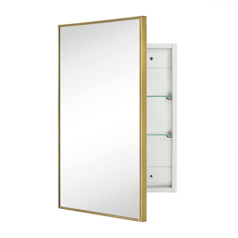 TEHOME Velin Recessed and Surface Mount Bathroom Medicine Cabinet with Mirror Square Cornered Metal Framed Rounded Rectangle