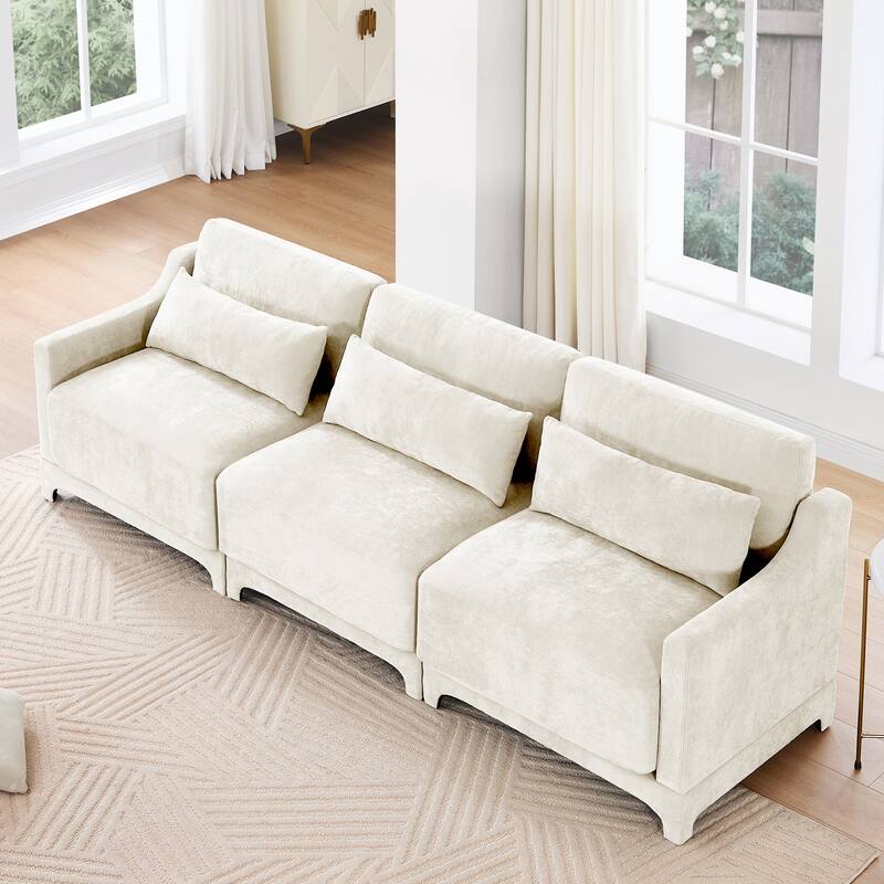 Modern Chenille 4-Seater Sofa with 2 Ottoman, Lumbar Cushions, Ergonomic Backrest, High-Resilience Spongeand Tufted Armrests