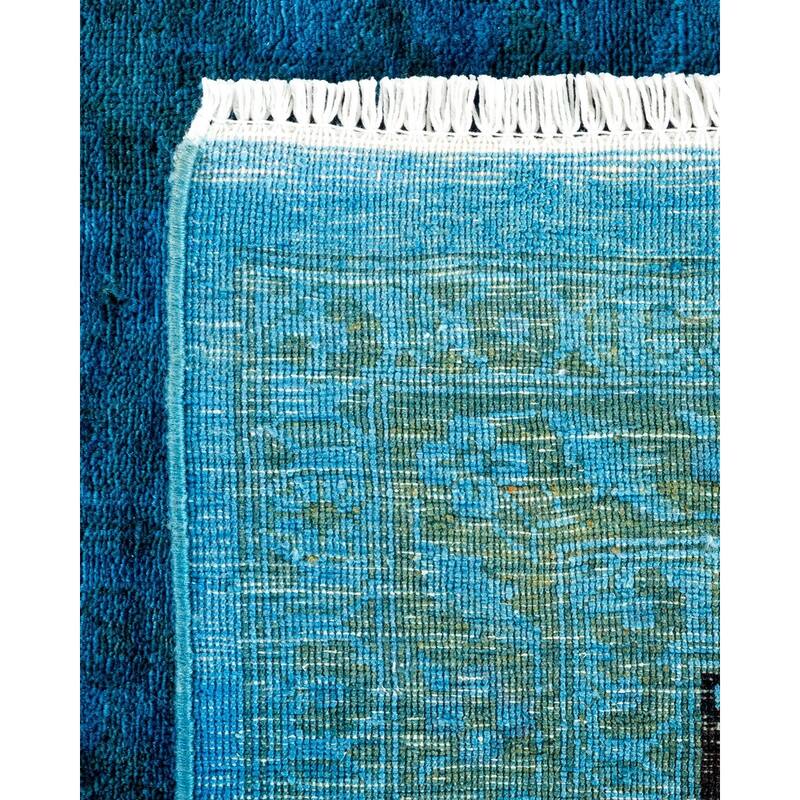 Overton Hand Knotted Wool Vintage Inspired Modern Contemporary Overdyed Blue Area Rug - 9' 3" x 12' 1"