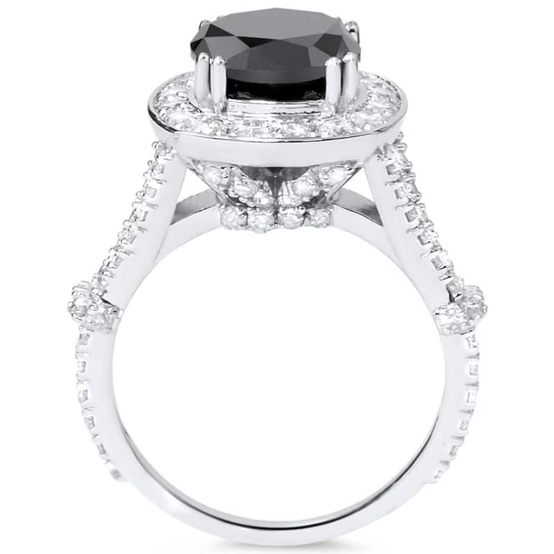 4ct Black Treated Diamond Cushion Vintage Engagement Ring White Gold