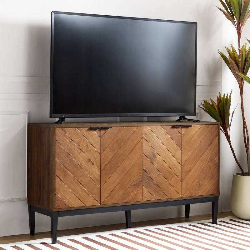 Senin Modern Herringbone TV Stand with Adjustable Shelves by HULALA HOME - 55 inches
