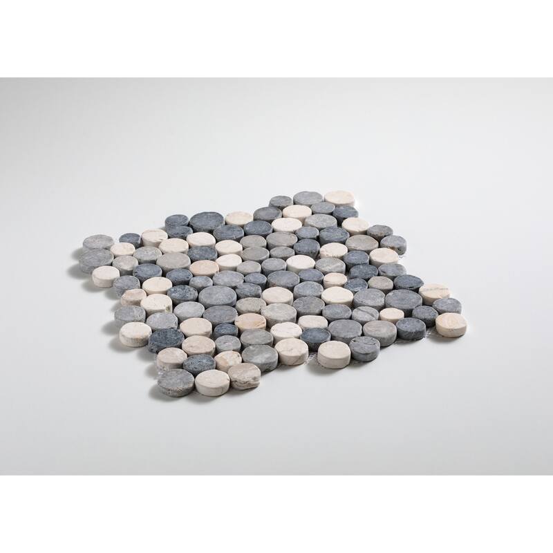 Penny Rounds 11 in. x 11 in. Honed Marble Mesh-Mounted Mosaic Wall and Floor Tile