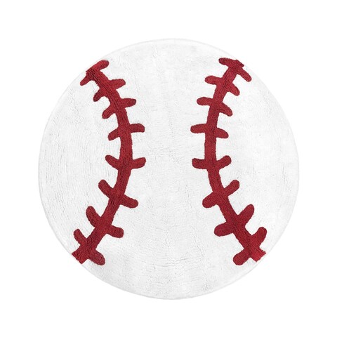 Sweet Jojo Designs Red and White Baseball Patch Sports Collection Accent Floor Rug (30" Round)