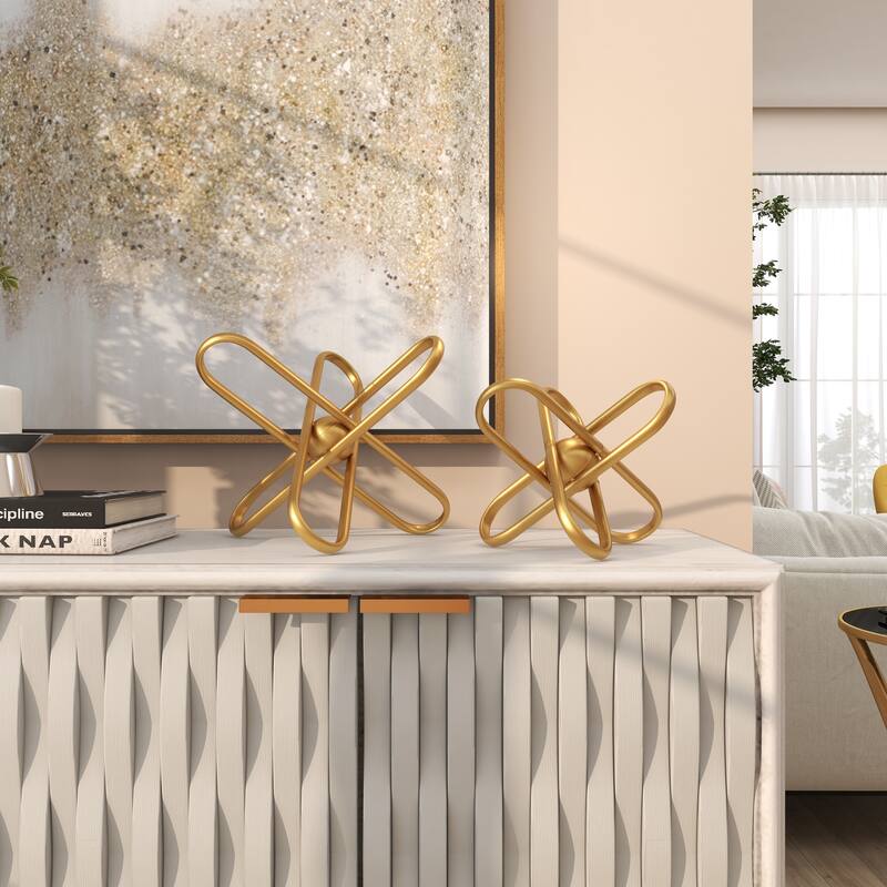 CosmoLiving by Cosmopolitan Gold Metal Linked Jack Decorative Sculpture with Orb Center (Set of 2)