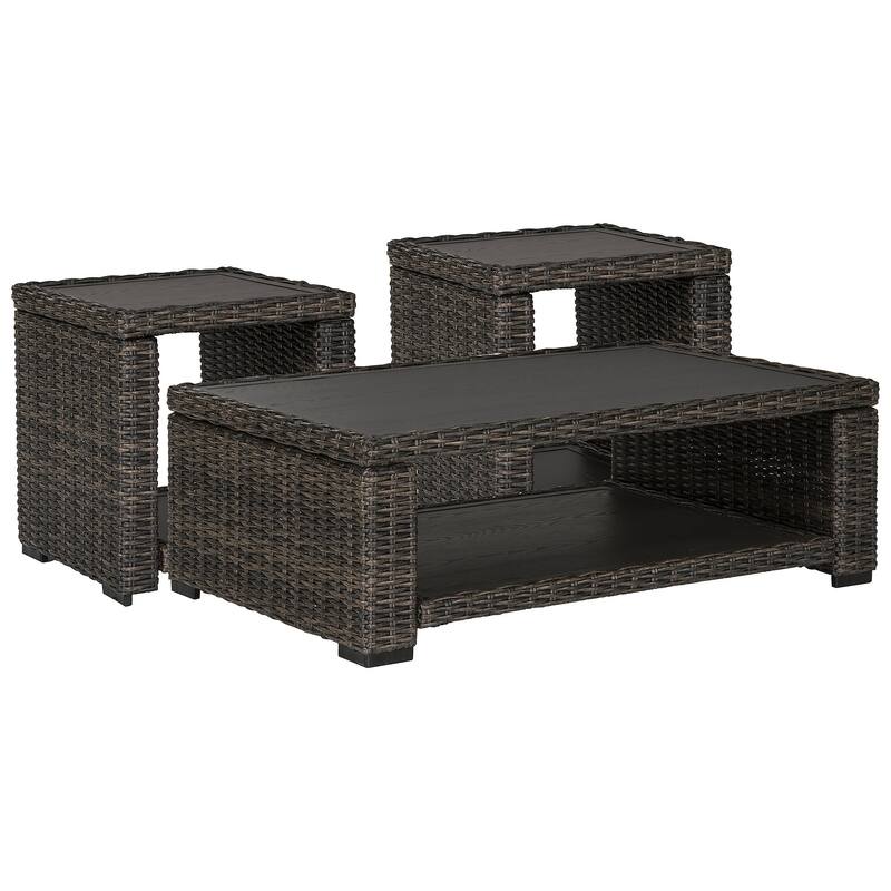 Signature Design by Ashley Grasson Lane Brown Outdoor Coffee Table with 2 End Tables - Brown
