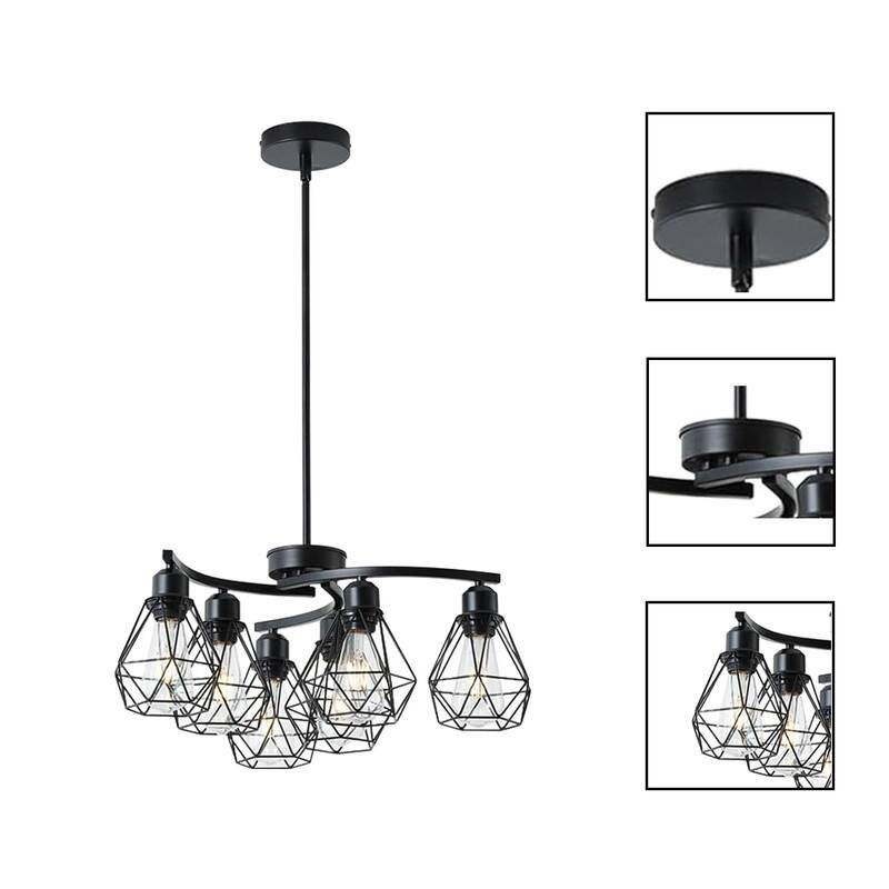 6 Light bulb light black light kitchen metal pendant light
