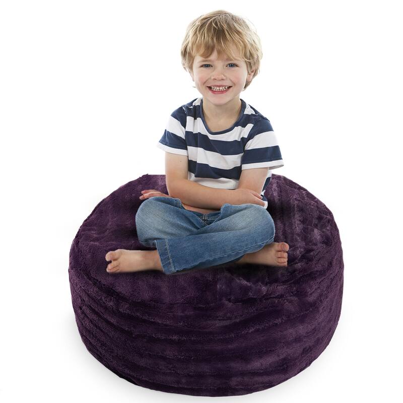 Cheer Collection Faux Fur Bean Bag and Stuffed Animal Storage Case - Purple